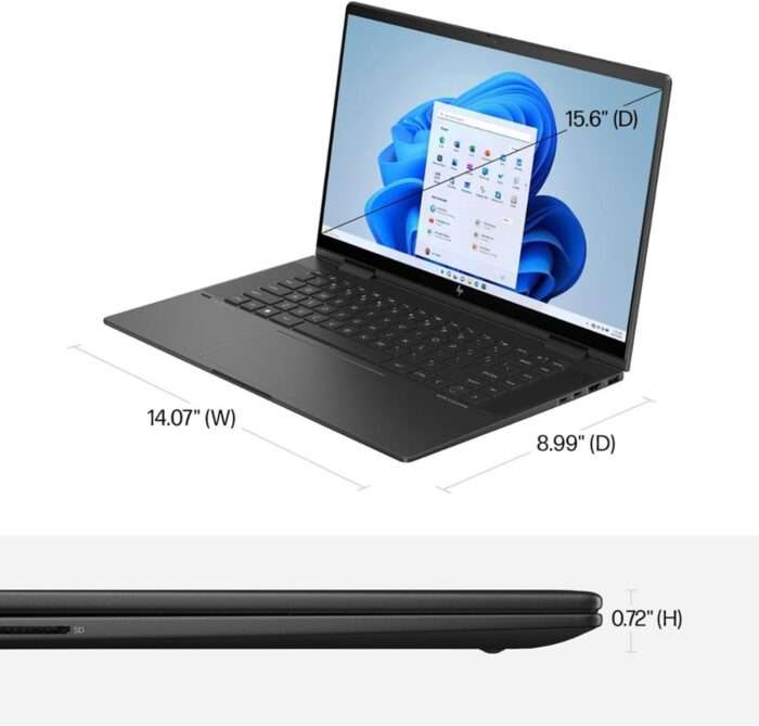 HP ENVY X360 2-in-1 fh0000nv | Ryzen 5 7530U 6-Cores with Radeon Graphics @ 2.00GHz | 8GB of Ram, 512GB NVMe | AMD Radeon Graphics 512MB | (1920 x 1080) Display resolution, 15.6" Full HD Touch Display | Windows 11 Home, 64-bit Operating system | Nightfall Black