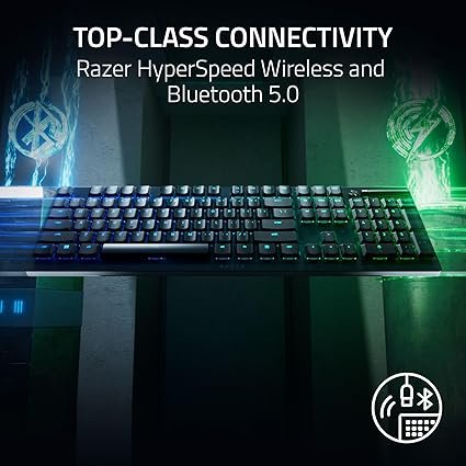 Razer DeathStalker V2 Pro with smooth Red Linear Optical switches, multi-mode wireless, Chroma RGB lighting, and hybrid connectivity for elite gaming and productivity Razer DeathStalker V2 Pro with smooth Red Linear Optical switches, multi-mode wireless, Chroma RGB lighting, and hybrid connectivity for elite gaming and productivity