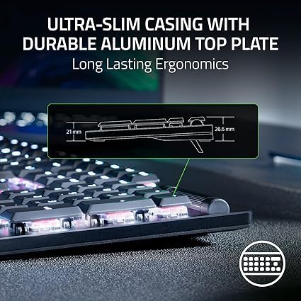 Razer DeathStalker V2 Pro with smooth Red Linear Optical switches, multi-mode wireless, Chroma RGB lighting, and hybrid connectivity for elite gaming and productivity Razer DeathStalker V2 Pro with smooth Red Linear Optical switches, multi-mode wireless, Chroma RGB lighting, and hybrid connectivity for elite gaming and productivity