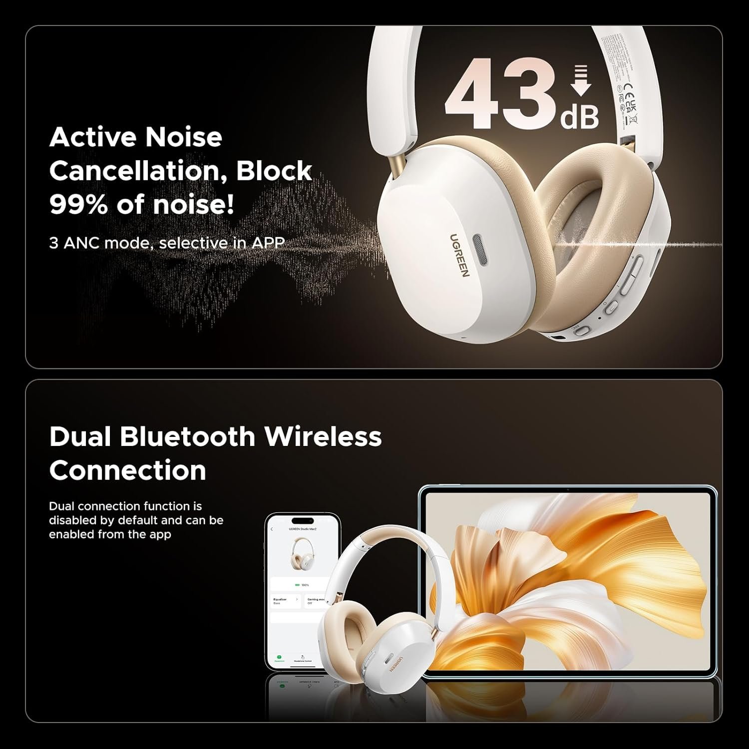 Ugreen HiTune Max5C Hybrid ANC Headphones – immersive sound, 40mm drivers, AI noise reduction, Bluetooth 5.3, 30h battery, comfortable over-ear design. Ugreen HiTune Max5C Hybrid ANC Headphones – immersive sound, 40mm drivers, AI noise reduction, Bluetooth 5.3, 30h battery, comfortable over-ear design.